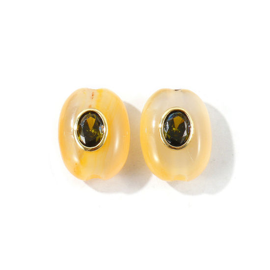 Image de 1 Pièce Perles pour DIY Fabrication de Bijoux En Gros Géométrique en Gemme & Laiton Respectueux de la Nature Plaqué Or Véritable 18K Jaune Ovale à Zircone Cubique Olivacé 20mm x 15mm, Trou: env. 3mm