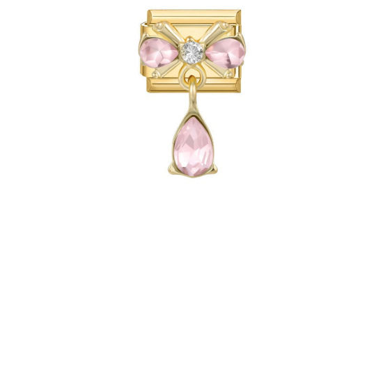 Image de 1 Pièce Maillons de Charme Italiens pour la Fabrication de Bijoux de Montres-Bracelets Modulables à Faire Soi-Même En Gros Exquis en 304 Acier Inoxydable Doré Rectangle Nœuds Papillons à Strass Rose 10mm x 9mm