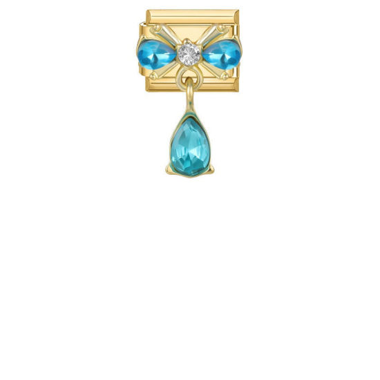 Image de 1 Pièce Maillons de Charme Italiens pour la Fabrication de Bijoux de Montres-Bracelets Modulables à Faire Soi-Même En Gros Exquis en 304 Acier Inoxydable Doré Rectangle Nœuds Papillons à Strass Bleu 10mm x 9mm