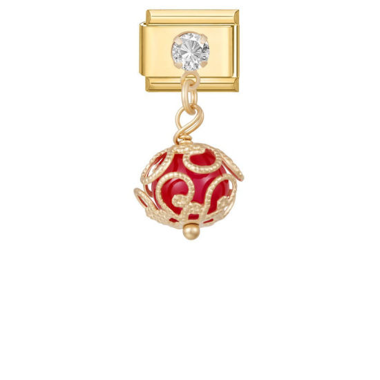 Image de 1 Pièce Maillons de Charme Italiens pour la Fabrication de Bijoux de Montres-Bracelets Modulables à Faire Soi-Même En Gros Exquis en 304 Acier Inoxydable Doré en Rouge Balle Perlé à Strass Transparent Alliage de Zinc Pendentif 10mm x 9mm