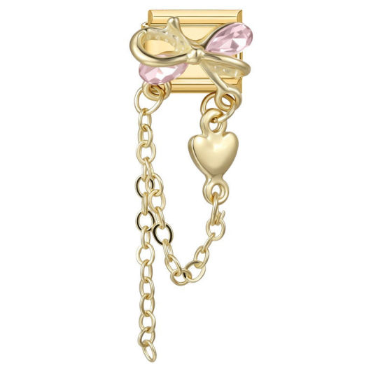 Image de 1 Pièce Maillons de Charme Italiens pour la Fabrication de Bijoux de Montres-Bracelets Modulables à Faire Soi-Même En Gros Exquis en 304 Acier Inoxydable Doré Rectangle Nœuds Papillons à Strass Rose 10mm x 9mm