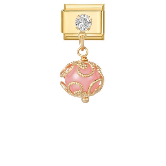 Image de 1 Pièce Maillons de Charme Italiens pour la Fabrication de Bijoux de Montres-Bracelets Modulables à Faire Soi-Même En Gros Exquis en 304 Acier Inoxydable Doré en Rose Balle Perlé à Strass Transparent Alliage de Zinc Pendentif 10mm x 9mm