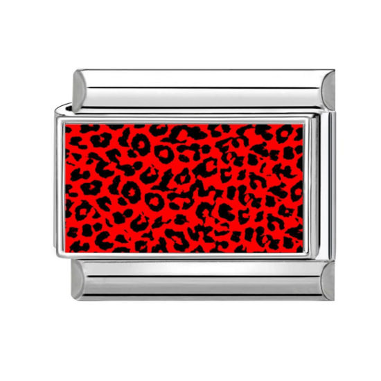 1 個 304ステンレス鋼 パンク イタリアンチャームリンク DIY モジュラーブレスレット・時計用, 長方形 ヒョウ柄 赤 シルバートーン - 卸売り, 10mm x 9mm の画像