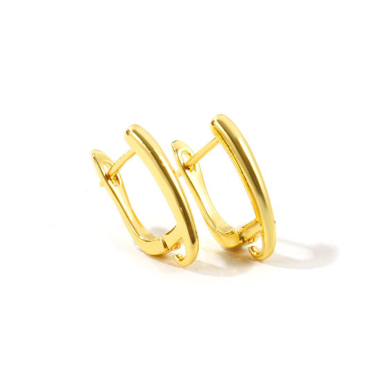Picture of 1 Pair Brass Hoop Earrings For DIY Jewelry Making Accessories Wholesale 18K Gold Plated With Loop 19mm x 12mm, Post/ Wire Size: 1mm(18 gauge)