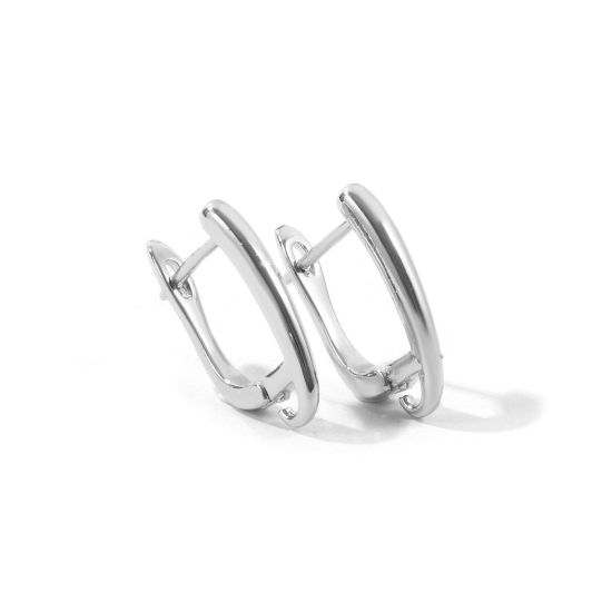 Picture of 1 Pair Brass Hoop Earrings For DIY Jewelry Making Accessories Wholesale Platinum Plated With Loop 19mm x 12mm, Post/ Wire Size: 1mm(18 gauge)