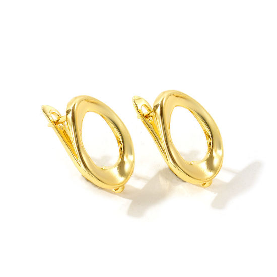 Picture of 1 Pair Brass Hoop Earrings For DIY Jewelry Making Accessories Wholesale 18K Gold Plated Oval With Loop 20mm x 12mm, Post/ Wire Size: 1mm(18 gauge)
