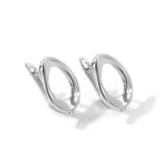 Picture of 1 Pair Brass Hoop Earrings For DIY Jewelry Making Accessories Wholesale Platinum Plated Oval With Loop 20mm x 12mm, Post/ Wire Size: 1mm(18 gauge)