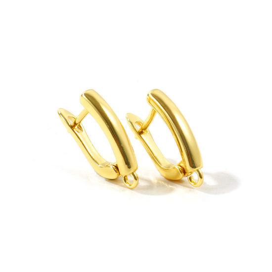 Picture of 1 Pair Brass Hoop Earrings For DIY Jewelry Making Accessories Wholesale 18K Gold Plated With Loop 19mm x 12mm, Post/ Wire Size: 1mm(18 gauge)