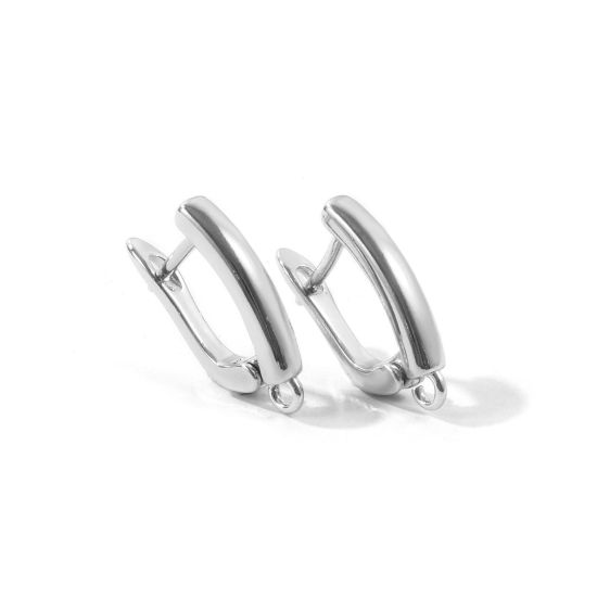 Picture of 1 Pair Brass Hoop Earrings For DIY Jewelry Making Accessories Wholesale Platinum Plated With Loop 19mm x 12mm, Post/ Wire Size: 1mm(18 gauge)