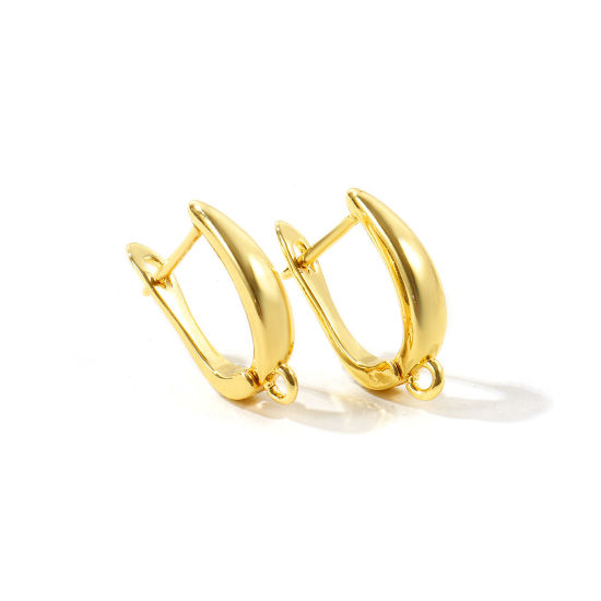 Picture of 1 Pair Brass Hoop Earrings For DIY Jewelry Making Accessories Wholesale 18K Gold Plated With Loop 19mm x 13mm, Post/ Wire Size: 1mm(18 gauge)