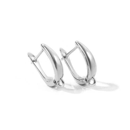 Picture of 1 Pair Brass Hoop Earrings For DIY Jewelry Making Accessories Wholesale Platinum Plated With Loop 19mm x 13mm, Post/ Wire Size: 1mm(18 gauge)