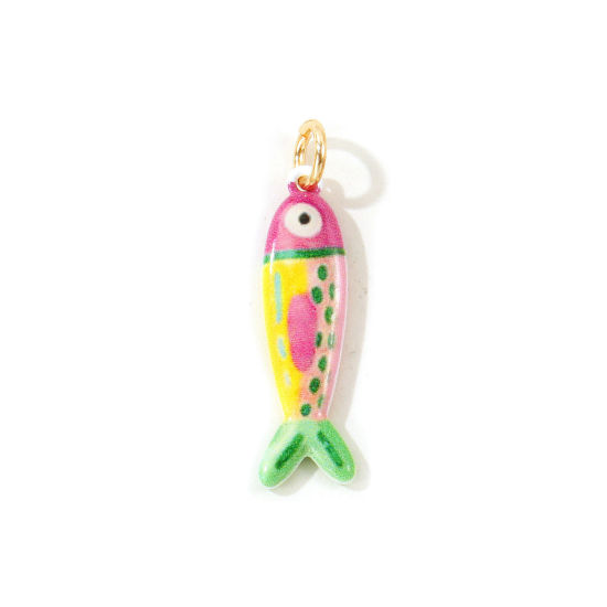 Picture of 1 Piece Eco-friendly 304 Stainless Steel Ocean Jewelry Pendants Wholesale 18K Gold Plated Multicolor Fish Animal Double Sided Printed 3.1cm x 0.8cm