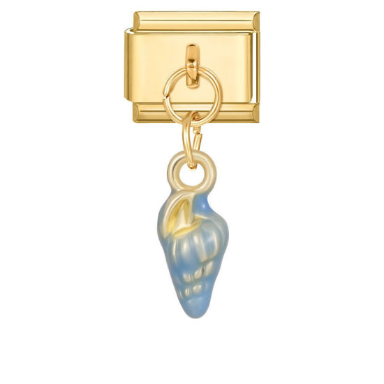 Image de 1 Pièce Maillons de Charme Italiens pour la Fabrication de Bijoux de Montres-Bracelets Modulables à Faire Soi-Même En Gros en 304 Acier Inoxydable Doré en Bleu Émail Escargot de Mer Alliage de Zinc Pendentif 10mm x 9mm