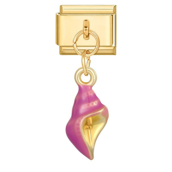 Image de 1 Pièce Maillons de Charme Italiens pour la Fabrication de Bijoux de Montres-Bracelets Modulables à Faire Soi-Même En Gros en 304 Acier Inoxydable Doré en Violet Émail Escargot de Mer Alliage de Zinc Pendentif 10mm x 9mm