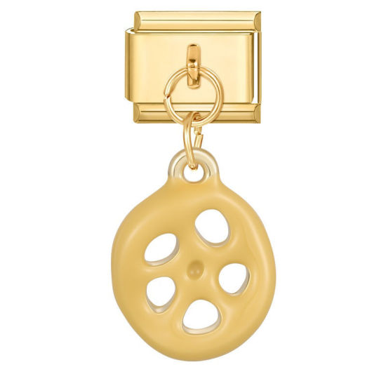 Image de 1 Pièce Maillons de Charme Italiens pour la Fabrication de Bijoux de Montres-Bracelets Modulables à Faire Soi-Même En Gros en 304 Acier Inoxydable Doré en Jaune Émail Tranches de Racine de Lotus Alliage de Zinc Pendentif 10mm x 9mm