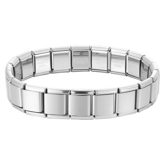 Image de Bracelets Modulaires à Maillons de Pendentifs Italiens En Gros Argent Mat en 304 Acier Inoxydable, Respectueux de la Nature, Unisexe Simple À la Mode Cadeau Fournitures de Bijoux 19.5cm long, 13mm large, 1 Pièce