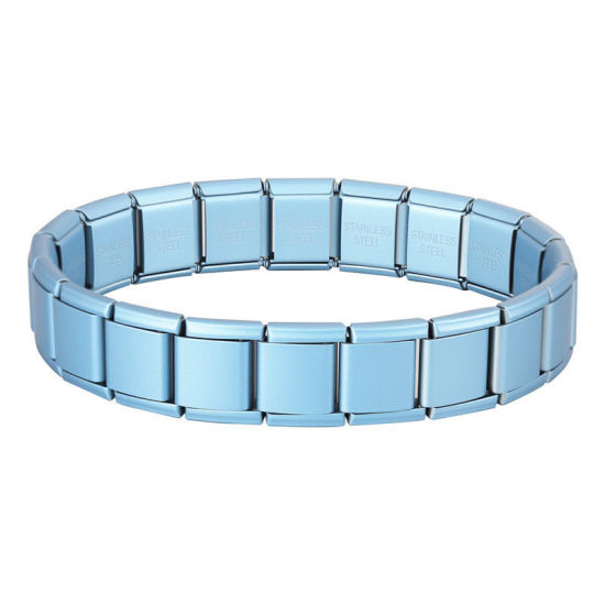 Image de Bracelets Modulaires à Maillons de Pendentifs Italiens En Gros Bleu en 304 Acier Inoxydable, Respectueux de la Nature, Unisexe Simple À la Mode Cadeau Fournitures de Bijoux 19.5cm long, 13mm large, 1 Pièce