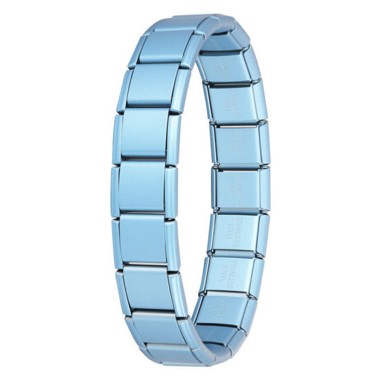 Image de Bracelets Modulaires à Maillons de Pendentifs Italiens En Gros Bleu en 304 Acier Inoxydable, Respectueux de la Nature, Unisexe Simple À la Mode Cadeau Fournitures de Bijoux 19.5cm long, 13mm large, 1 Pièce