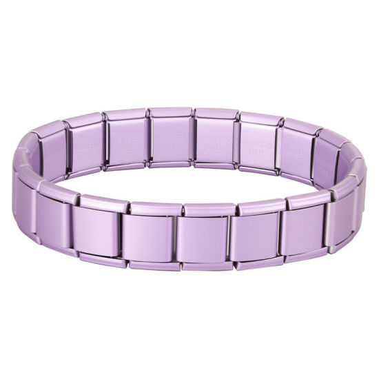 Image de Bracelets Modulaires à Maillons de Pendentifs Italiens En Gros Pourpre en 304 Acier Inoxydable, Respectueux de la Nature, Unisexe Simple À la Mode Cadeau Fournitures de Bijoux 19.5cm long, 13mm large, 1 Pièce