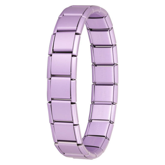 Image de Bracelets Modulaires à Maillons de Pendentifs Italiens En Gros Pourpre en 304 Acier Inoxydable, Respectueux de la Nature, Unisexe Simple À la Mode Cadeau Fournitures de Bijoux 19.5cm long, 13mm large, 1 Pièce