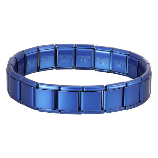 Image de Bracelets Modulaires à Maillons de Pendentifs Italiens En Gros Bleu Foncé en 304 Acier Inoxydable, Respectueux de la Nature, Unisexe Simple À la Mode Cadeau Fournitures de Bijoux 19.5cm long, 13mm large, 1 Pièce