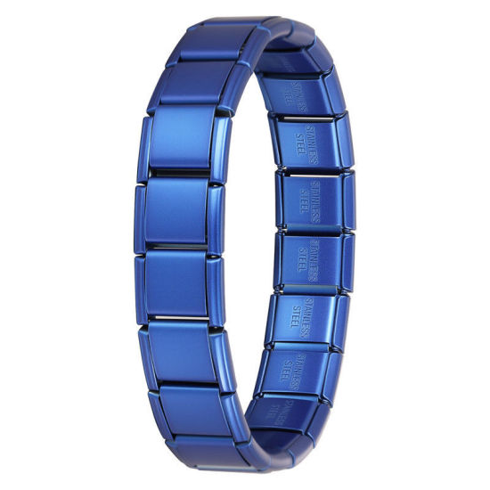 Image de Bracelets Modulaires à Maillons de Pendentifs Italiens En Gros Bleu Foncé en 304 Acier Inoxydable, Respectueux de la Nature, Unisexe Simple À la Mode Cadeau Fournitures de Bijoux 19.5cm long, 13mm large, 1 Pièce