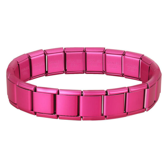 Image de Bracelets Modulaires à Maillons de Pendentifs Italiens En Gros Fuchsia en 304 Acier Inoxydable, Respectueux de la Nature, Unisexe Simple À la Mode Cadeau Fournitures de Bijoux 19.5cm long, 13mm large, 1 Pièce