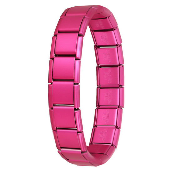 Image de Bracelets Modulaires à Maillons de Pendentifs Italiens En Gros Fuchsia en 304 Acier Inoxydable, Respectueux de la Nature, Unisexe Simple À la Mode Cadeau Fournitures de Bijoux 19.5cm long, 13mm large, 1 Pièce