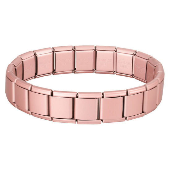 Image de Bracelets Modulaires à Maillons de Pendentifs Italiens En Gros Orange Clair en 304 Acier Inoxydable, Respectueux de la Nature, Unisexe Simple À la Mode Cadeau Fournitures de Bijoux 19.5cm long, 13mm large, 1 Pièce