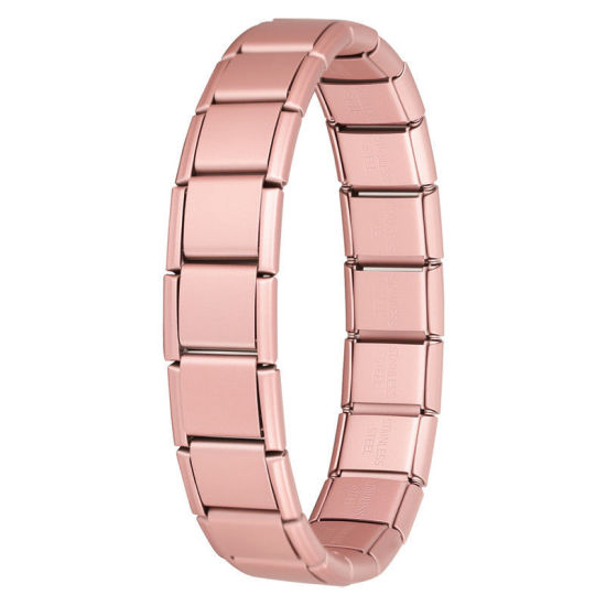 Image de Bracelets Modulaires à Maillons de Pendentifs Italiens En Gros Orange Clair en 304 Acier Inoxydable, Respectueux de la Nature, Unisexe Simple À la Mode Cadeau Fournitures de Bijoux 19.5cm long, 13mm large, 1 Pièce