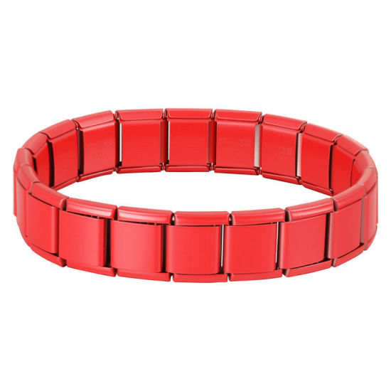 Image de Bracelets Modulaires à Maillons de Pendentifs Italiens En Gros Rouge en 304 Acier Inoxydable, Respectueux de la Nature, Unisexe Simple À la Mode Cadeau Fournitures de Bijoux 19.5cm long, 13mm large, 1 Pièce