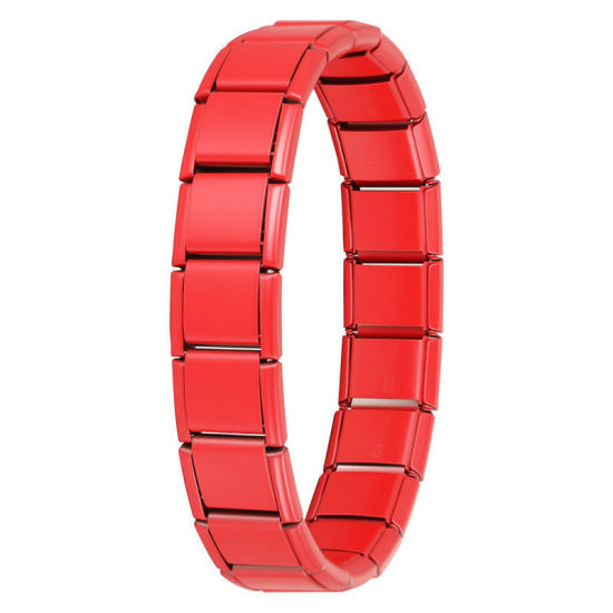 Image de Bracelets Modulaires à Maillons de Pendentifs Italiens En Gros Rouge en 304 Acier Inoxydable, Respectueux de la Nature, Unisexe Simple À la Mode Cadeau Fournitures de Bijoux 19.5cm long, 13mm large, 1 Pièce