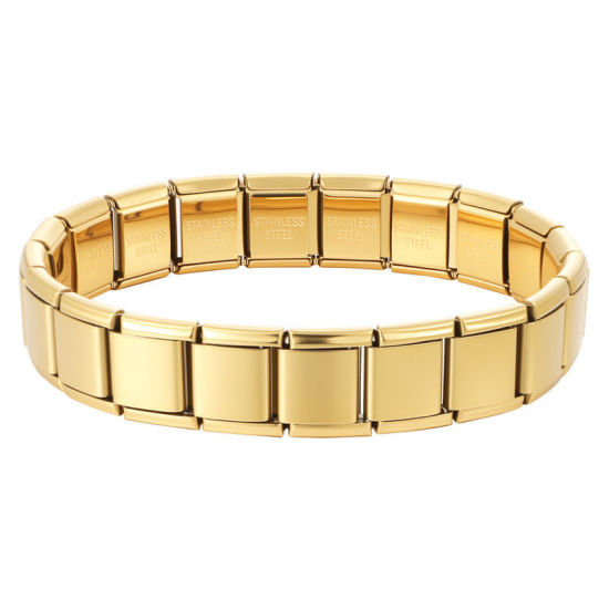 Image de Bracelets Modulaires à Maillons de Pendentifs Italiens En Gros Doré en 304 Acier Inoxydable, Respectueux de la Nature, Unisexe Simple À la Mode Cadeau Fournitures de Bijoux 19.5cm long, 13mm large, 1 Pièce