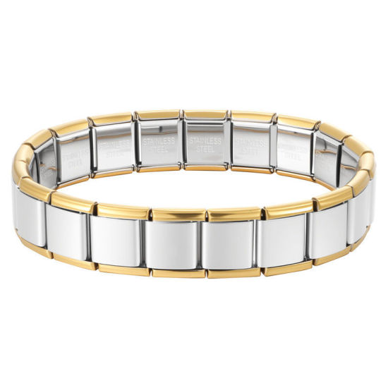 Image de Bracelets Modulaires à Maillons de Pendentifs Italiens En Gros Ton Argenté & Plaqué Or en 304 Acier Inoxydable, Deux Couleurs Respectueux de la Nature, Unisexe Simple À la Mode Cadeau Fournitures de Bijoux 19.5cm long, 13mm large, 1 Pièce