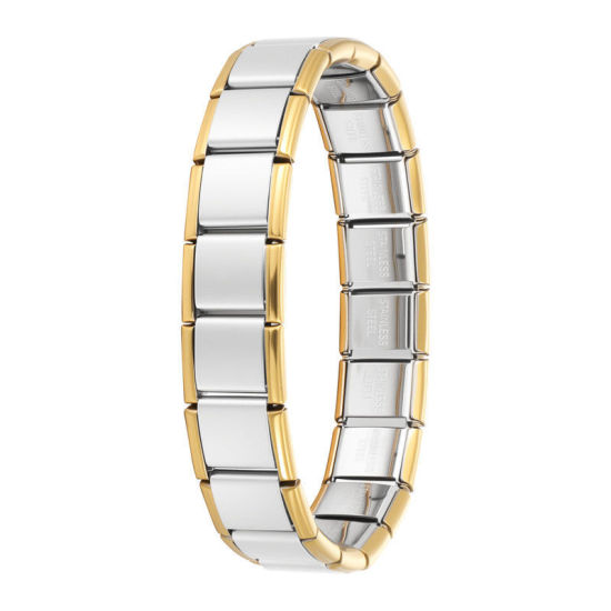 Image de Bracelets Modulaires à Maillons de Pendentifs Italiens En Gros Ton Argenté & Plaqué Or en 304 Acier Inoxydable, Deux Couleurs Respectueux de la Nature, Unisexe Simple À la Mode Cadeau Fournitures de Bijoux 19.5cm long, 13mm large, 1 Pièce
