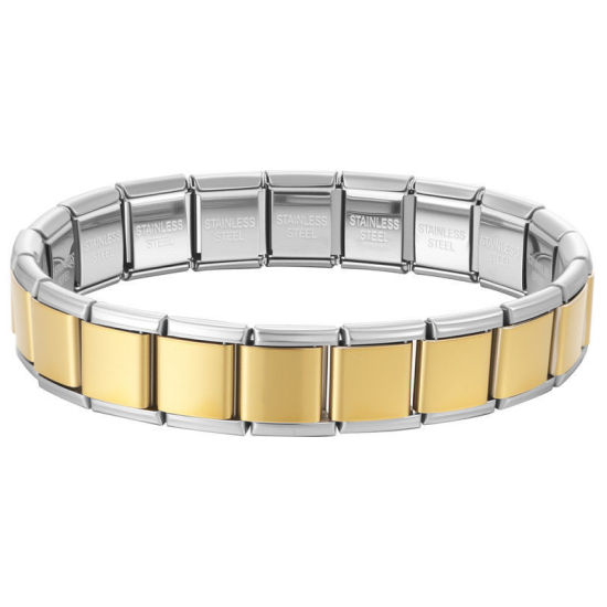 Image de Bracelets Modulaires à Maillons de Pendentifs Italiens En Gros Plaqué Or & Argent Mat en 304 Acier Inoxydable, Deux Couleurs Respectueux de la Nature, Unisexe Simple À la Mode Cadeau Fournitures de Bijoux 19.5cm long, 13mm large, 1 Pièce