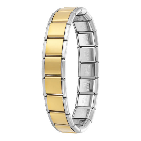 Image de Bracelets Modulaires à Maillons de Pendentifs Italiens En Gros Plaqué Or & Argent Mat en 304 Acier Inoxydable, Deux Couleurs Respectueux de la Nature, Unisexe Simple À la Mode Cadeau Fournitures de Bijoux 19.5cm long, 13mm large, 1 Pièce