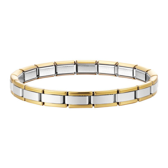 Image de Bracelets Modulaires à Maillons de Pendentifs Italiens En Gros Ton Argenté & Plaqué Or en 304 Acier Inoxydable, Deux Couleurs Respectueux de la Nature, Unisexe Simple À la Mode Cadeau Fournitures de Bijoux 17.5cm long, 7mm large, 1 Pièce