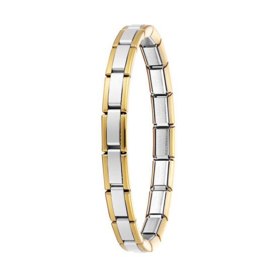 Image de Bracelets Modulaires à Maillons de Pendentifs Italiens En Gros Ton Argenté & Plaqué Or en 304 Acier Inoxydable, Deux Couleurs Respectueux de la Nature, Unisexe Simple À la Mode Cadeau Fournitures de Bijoux 17.5cm long, 7mm large, 1 Pièce