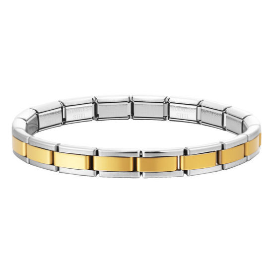 Image de Bracelets Modulaires à Maillons de Pendentifs Italiens En Gros Plaqué Or & Argent Mat en 304 Acier Inoxydable, Deux Couleurs Respectueux de la Nature, Unisexe Simple À la Mode Cadeau Fournitures de Bijoux 17.5cm long, 7mm large, 1 Pièce
