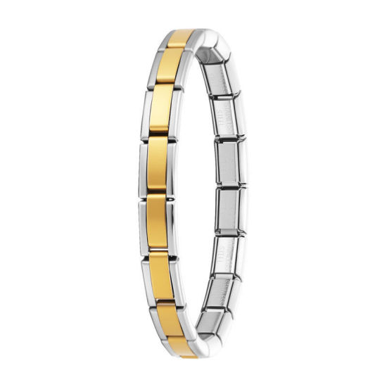 Image de Bracelets Modulaires à Maillons de Pendentifs Italiens En Gros Plaqué Or & Argent Mat en 304 Acier Inoxydable, Deux Couleurs Respectueux de la Nature, Unisexe Simple À la Mode Cadeau Fournitures de Bijoux 17.5cm long, 7mm large, 1 Pièce