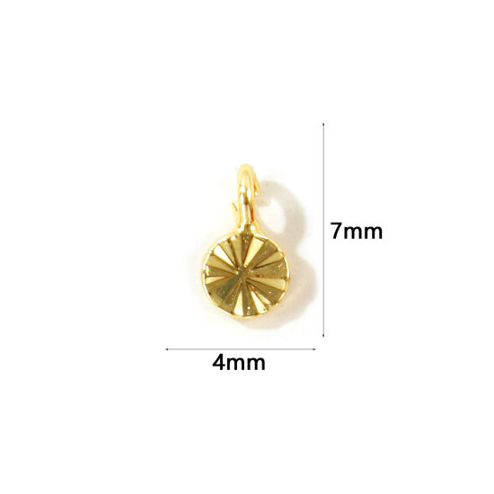 5 個 エコフレンドリー 真鍮 チャーム 卸売り, 円形 ディスク 18Kリアルゴールドメッキ ミニ 7mm x 4mm、 の画像