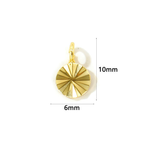 5 個 エコフレンドリー 真鍮 チャーム 卸売り, 円形 ディスク 18Kリアルゴールドメッキ ミニ 10mm x 6mm、 の画像