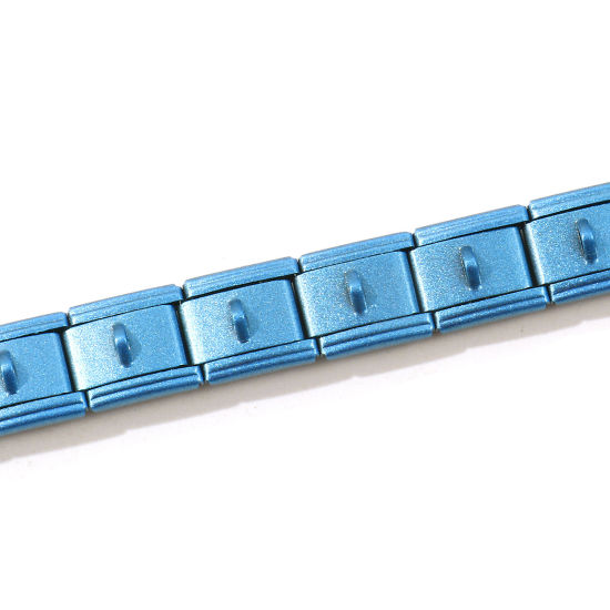 Image de Bracelets Modulaires à Maillons de Pendentifs Italiens En Gros en 304 Acier Inoxydable, Bleu avec Boucle Laqué Simple & Décontracté Cadeau Fournitures de Bijoux 17.5cm long, 1 Pièce