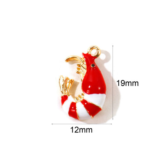 2 個 真鍮 海ジュエリー チャーム 卸売り, カニ 18Kゴールドメッキ 赤 エナメル 3D 19mm x 12mm、 の画像