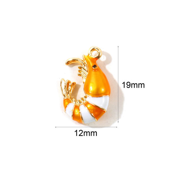2 個 真鍮 海ジュエリー チャーム 卸売り, ロブスター 18Kゴールドメッキ オレンジ色 エナメル 3D 19mm x 12mm、 の画像