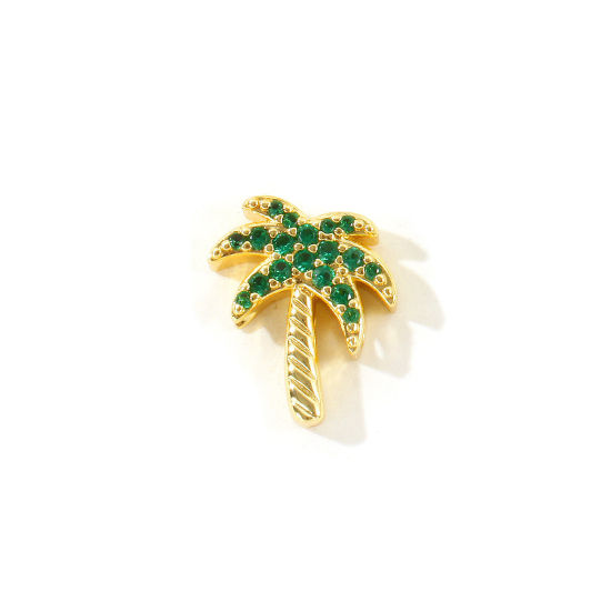 2 個 真鍮 ビーズ DIY りド ジュエリー アクセサリーを作る 卸売り, ココナツの木 18Kゴールドメッキ マイクロパヴェ グリーン ジルコン 15mm x 12mm、 の画像