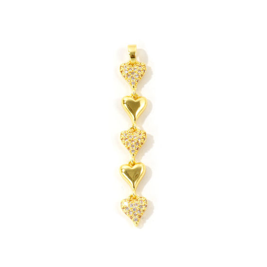 Image de 2 Pcs Pendentifs En Gros en Plaqué Or 18K en Laiton Cœur Franges à Zircone Cubique Clair 5.8cm x 0.8cm