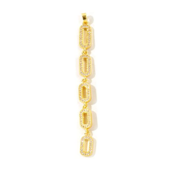 Image de 2 Pcs Pendentifs En Gros en Plaqué Or 18K en Laiton Ovale Franges à Zircone Cubique Clair 8.2cm x 0.7cm