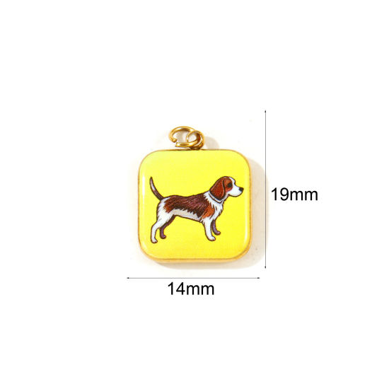 Picture of 2 PCs Eco-friendly PVD 304 Stainless Steel Charms Wholesale 18K Gold Plated Yellow Square Dog Printed 19mm x 14mm
